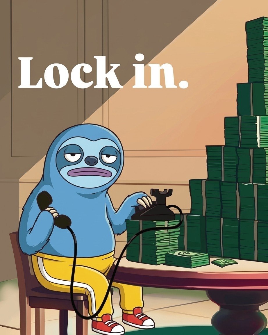 ZLOFY on a rotary phone beside stacks of cash